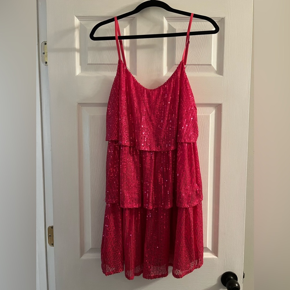 Pink Glitter Sequin Dress, Size L